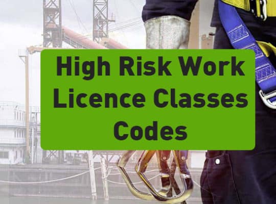 High Risk Work Licence Classes codes